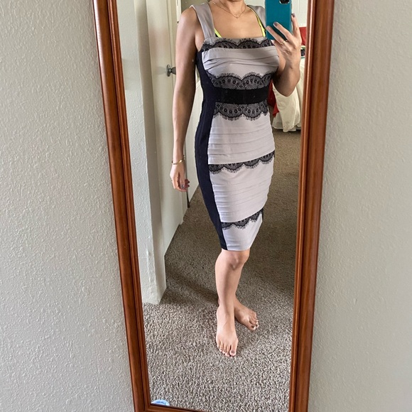 Beige and black lace elegant evening dress - Picture 3 of 10